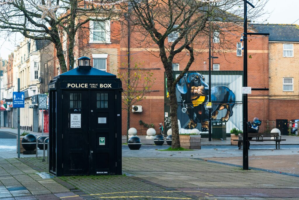 A picture of a police box referencing a Tardis as a marketing example | North Branch Copywriting Studio